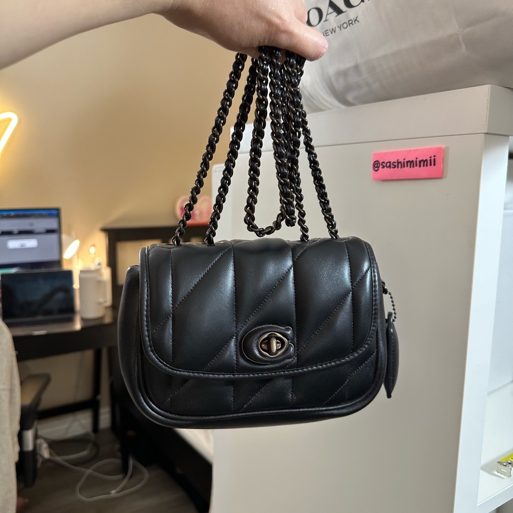 NWOT Coach Pillow Quilted Madison Shoulder Bag 18 - Black, Pewter (Smaller Size)